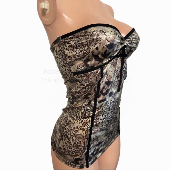 Sexy shiny leopard metallic print strapless tube top new clubbin V2K style top - Picture 2 of 5